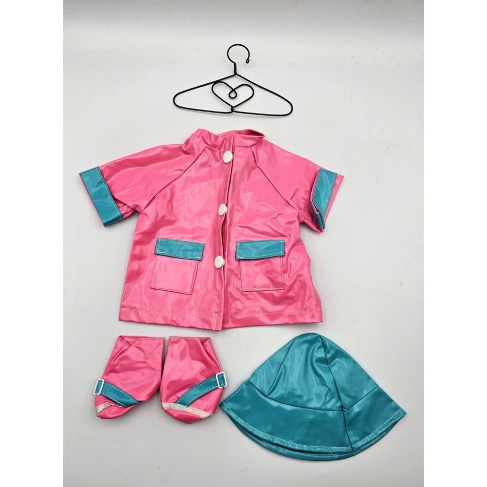 Pink Raincoat Coat Rain Hat Boots Piece Doll Clothes For 18” American Girl Doll